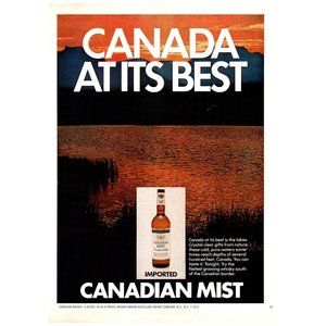 1972 Canadian Mist Whisky Canada At Its Best Vintage Print Ad Lake Sunset Art